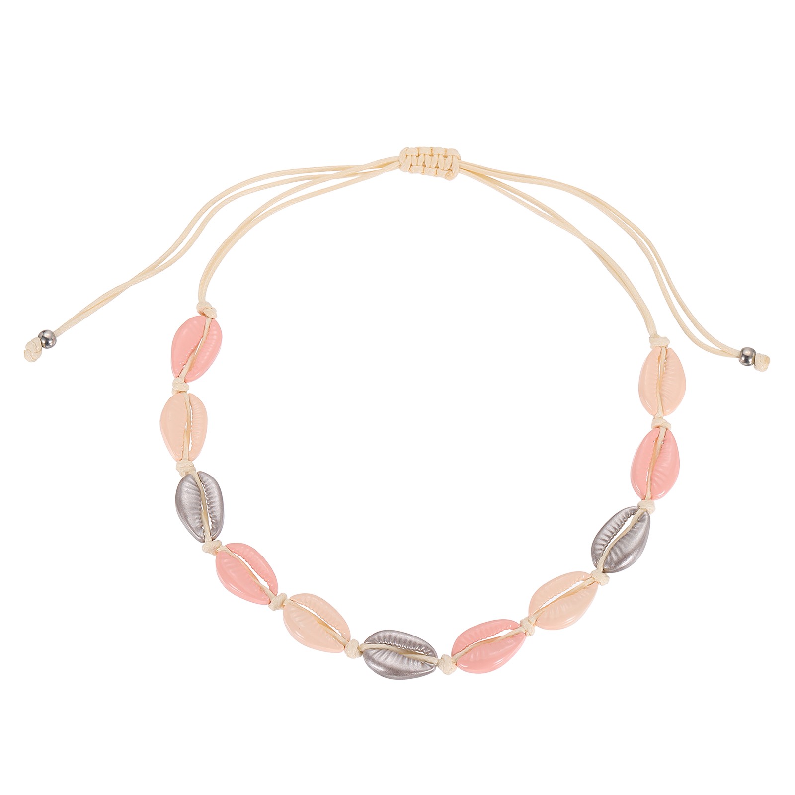 Shell Chokers Necklace, Handmade Puka Shell Chokers Necklace, Beige Pink Silver
