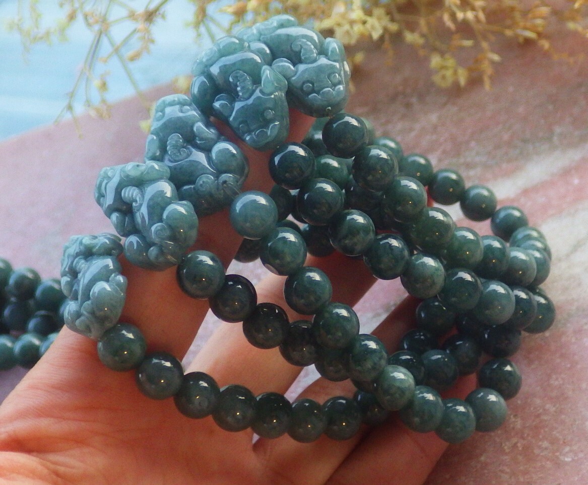 1 piece Green A JADE Jadeite Beads Bangle Dragon Pi Xiu Bracelet 6 inches 694382
