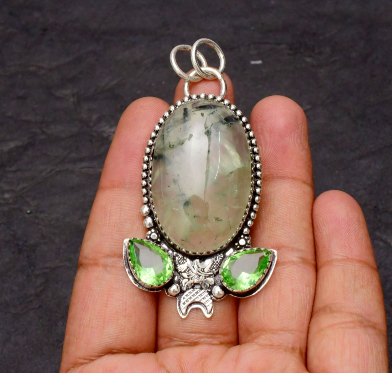 Prehnite Gemstone 925 Sterling Silver Jewelry Pendant 1-2″
