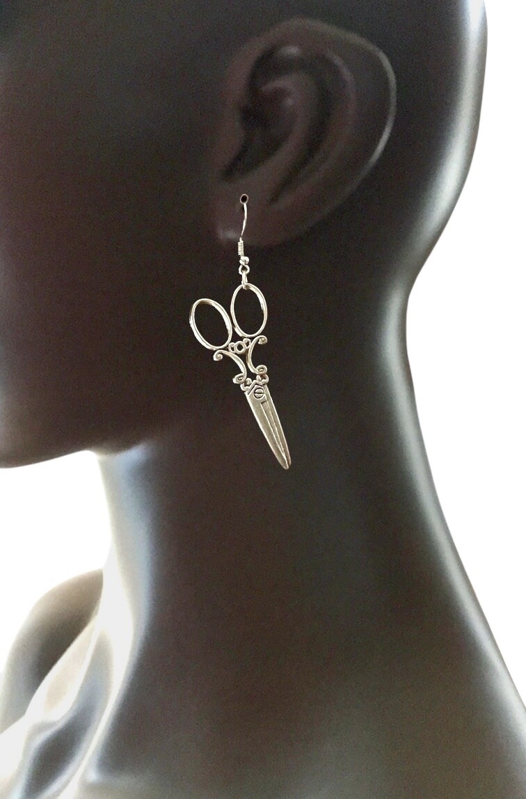 3.25” Long, Silver Tone Fun Lightweight Scissors Dangling Hook Earrings Hip Hop