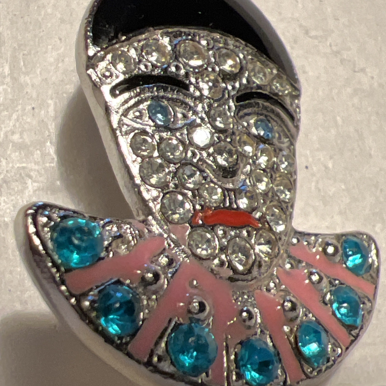Fashion Vintage BROOCH, clown Art Deco style HEAD Rhinestone,