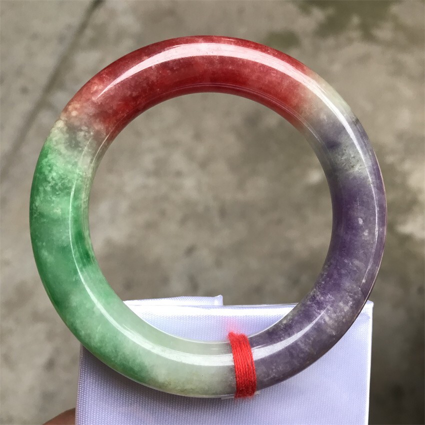 59MM Ancient Myanmar Natural Green Purple Red Jadeite Emerald Jade Bracelets