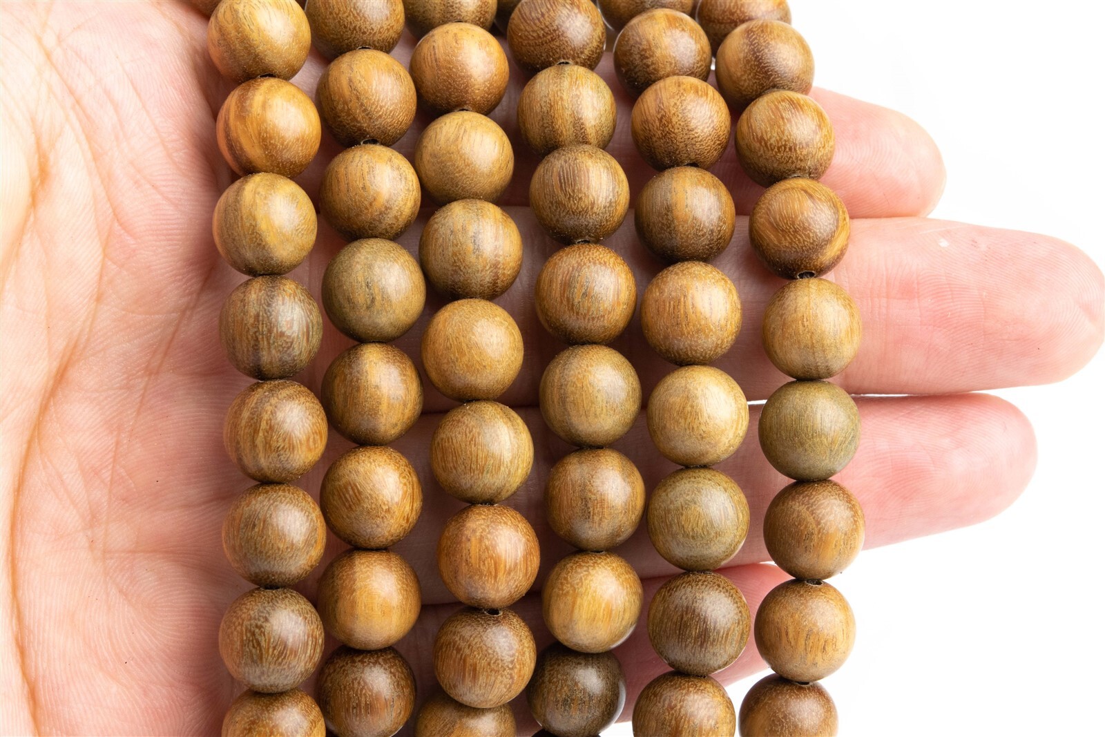 10MM 108 Pcs Fragrant Green Sandalwood Mala Beads Natural Wood Round Beads 43″
