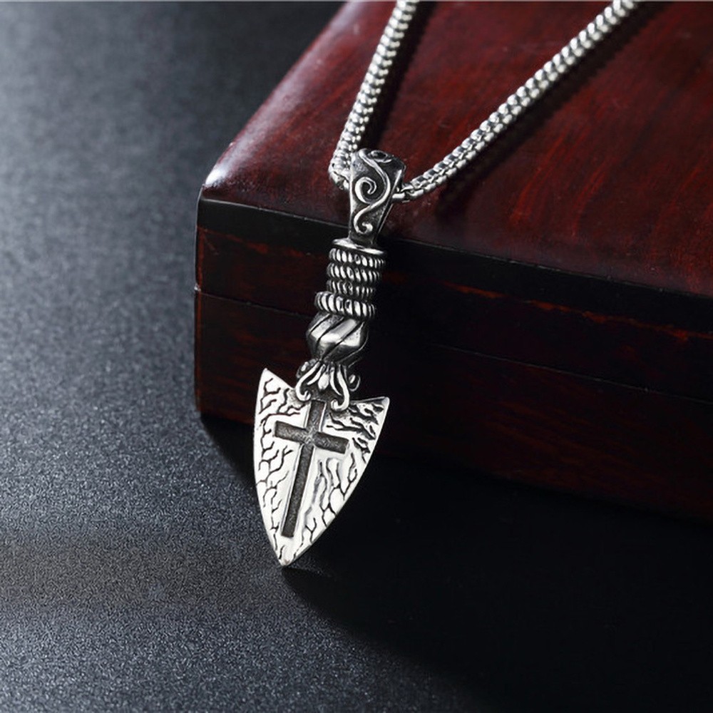 Pendant Necklace Stainless Steel Arrow Antique Silver 23.62 in Men N78