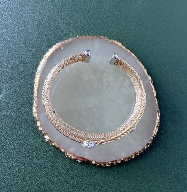 Two-Tone Multi-Band Bangle Bracelet With Crystal Accents
