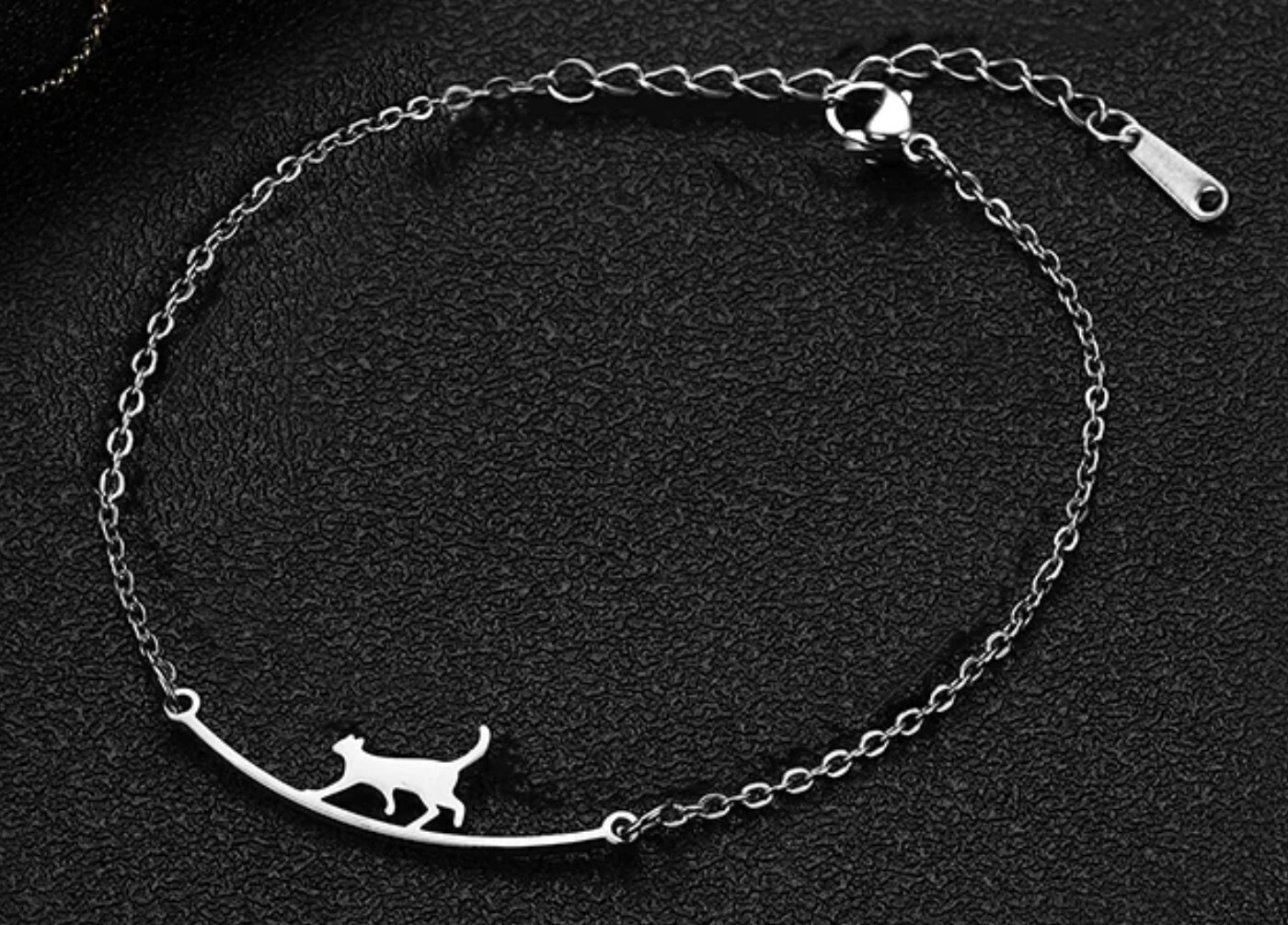 Stainless Steel Walking Cat Bracelet/Anklet 17 cm (6.7 in) plus 2 inch extender