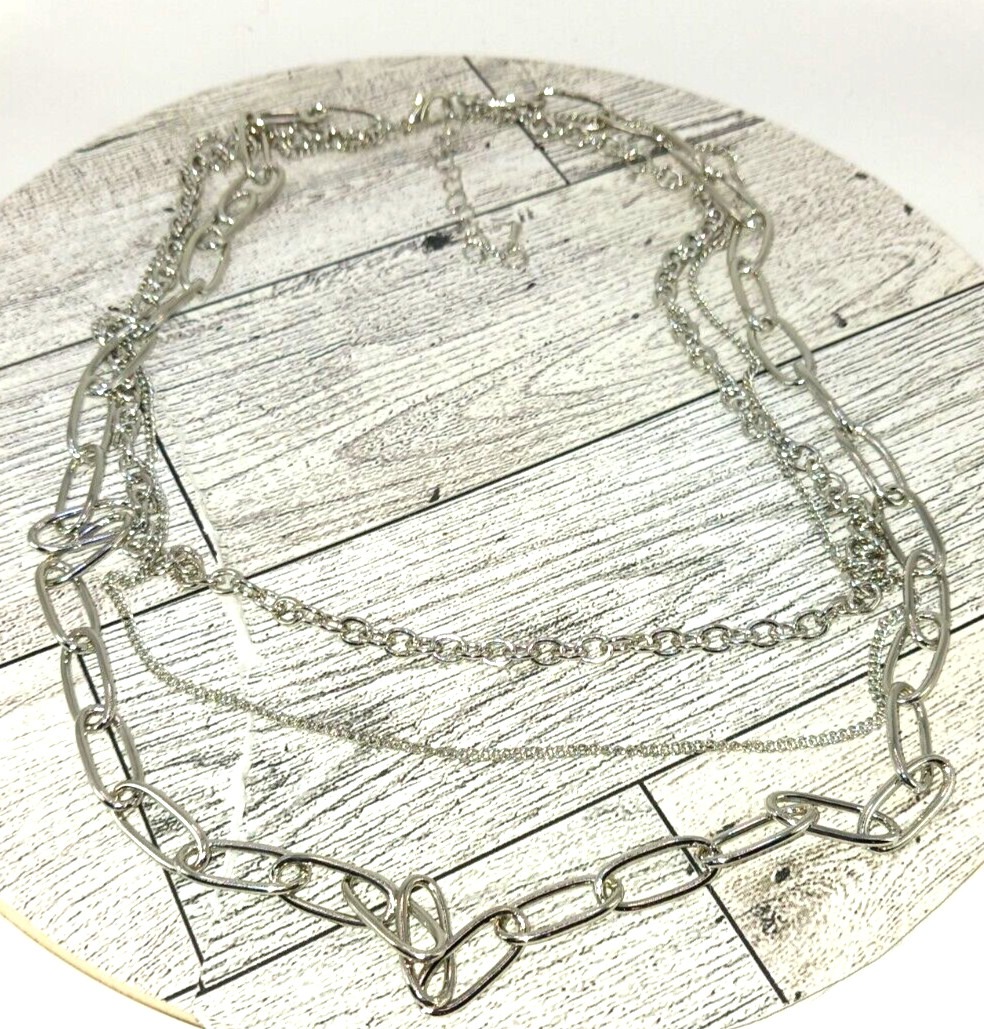 LAYERED LINK CHAIN NECKLACE 15.5″ – 20.5″ IN SILVERTONE