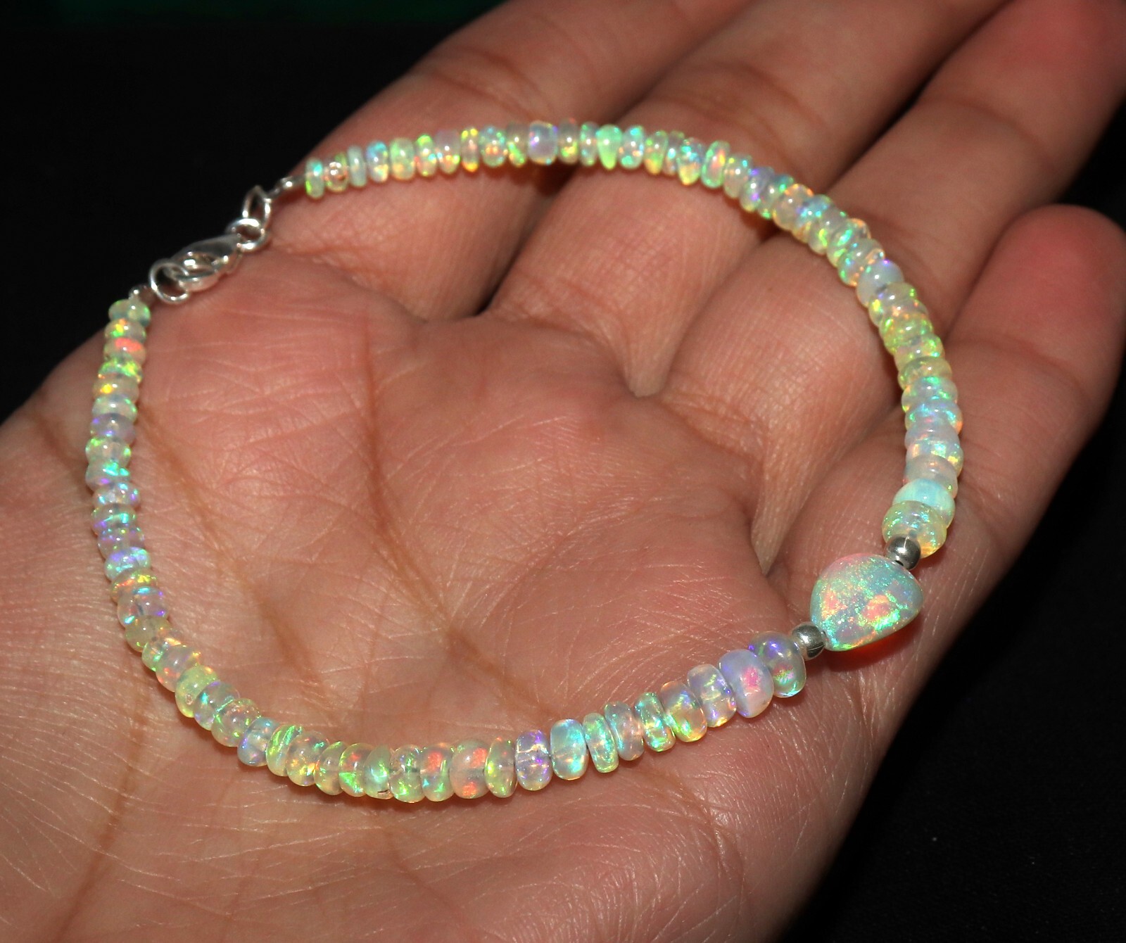 fire opal bracelet Natural Ethiopia opal tumble bracelet with 925 sterlin silver