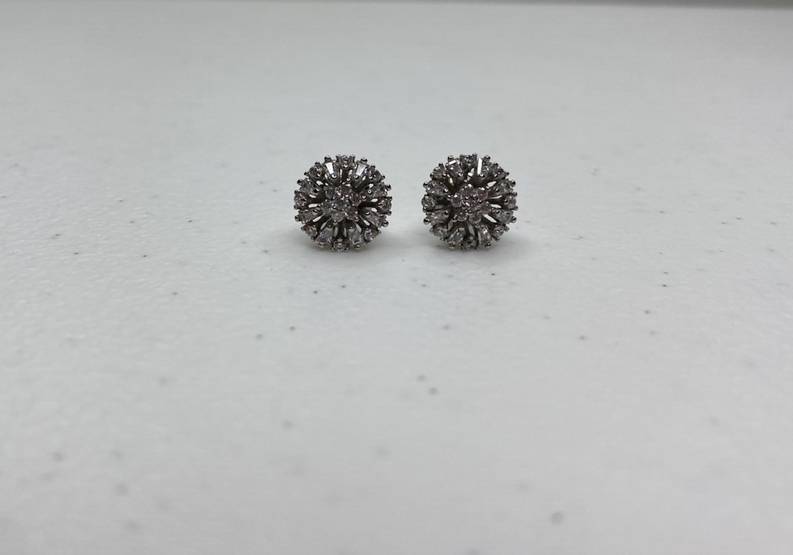 925 Sterling Silver CZ Flower Cluster Stud Earrings 9.8mm Screw Back