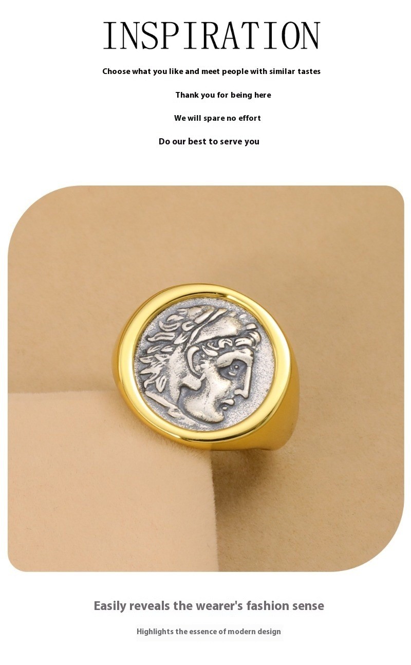 Handmade Heracles Ancient Coin Ring -Unisex Vintage S925 Sterling Silver Jewelry