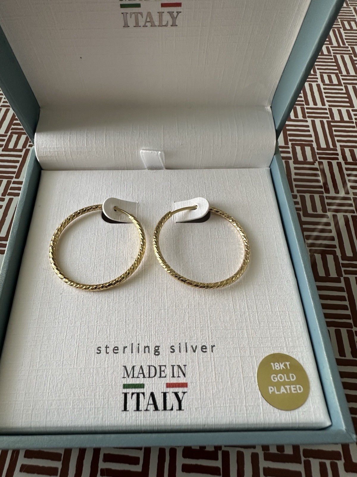 Earing 18 Kt Gold Plated Sterling Silver Made In Italy ￼￼