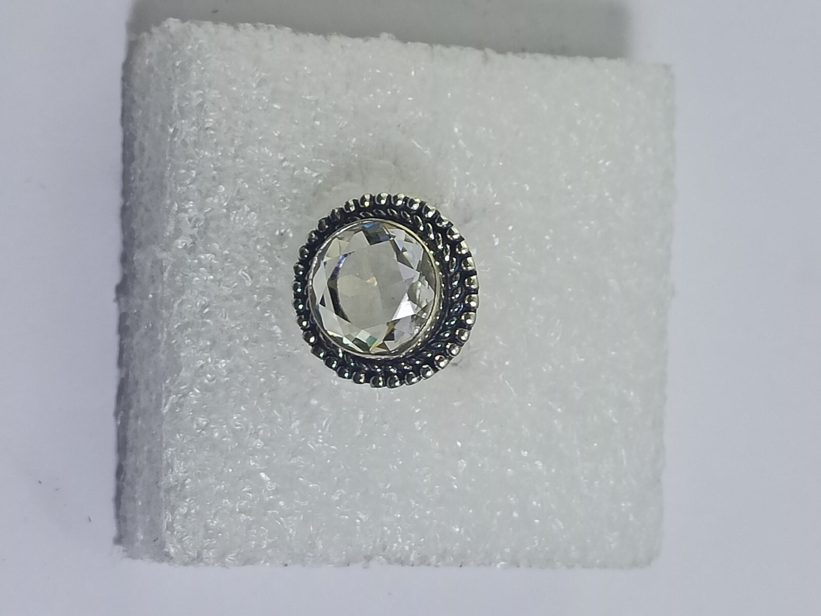 White Crystal Round Shape Gemstone Handmade Ring Jewelry Ring Size 8.7 Inches