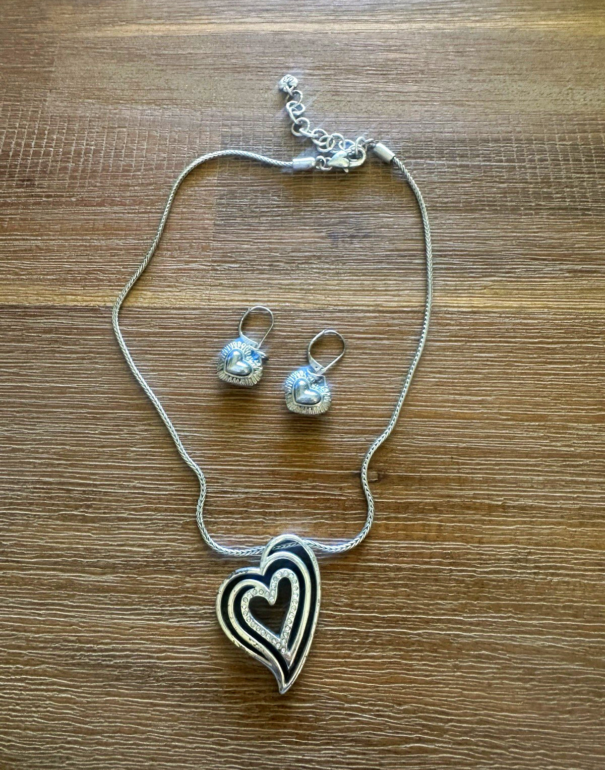 Silver-Tone Heart Clear Crystal Pendant Necklace & Dangle Earrings Jewelry Set