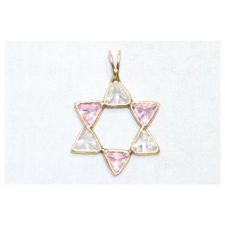 14KT Yellow Gold Cubic Zirconia Pink Zircon Star of David Pendant