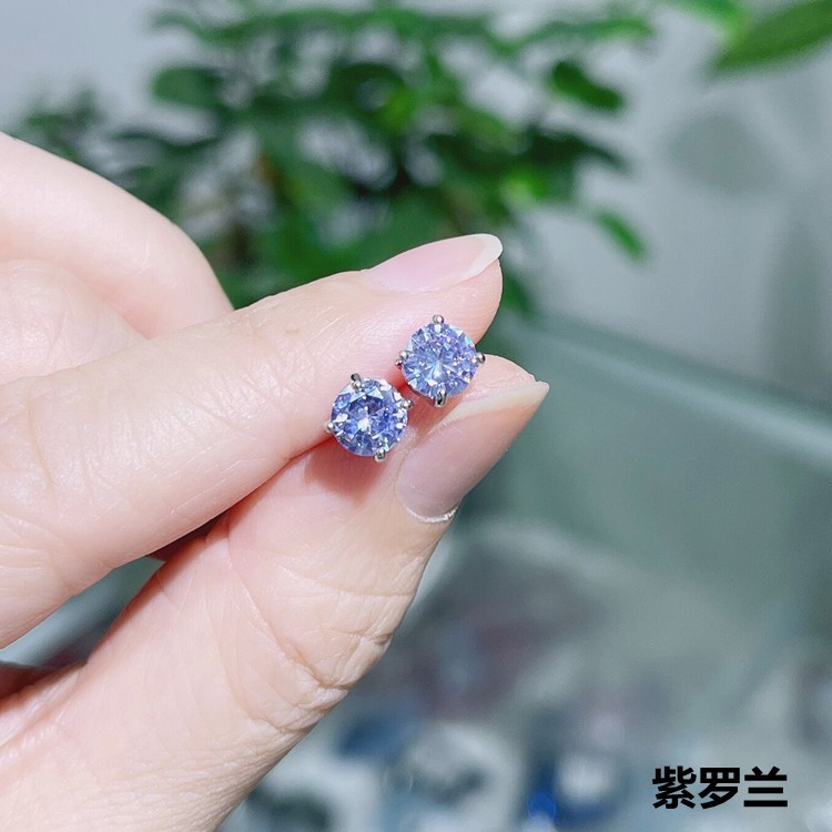 Colorful AAA Cubic Zirconia Stud Earrings Women’s Four-claw Cute Zircon Stud Ear