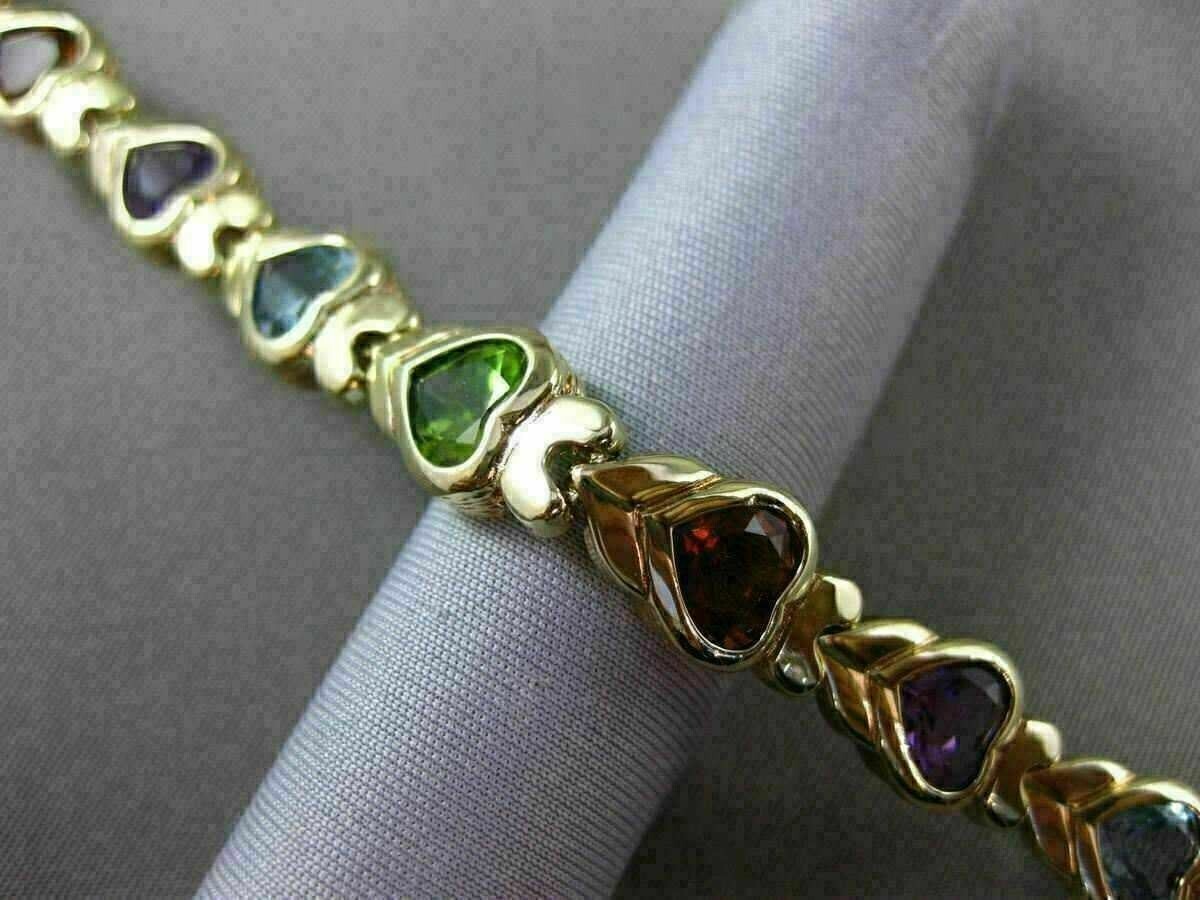10 CT Simulated Multi Gemstone 14K Yellow Gold Finish Pretty Heart Love Bracelet