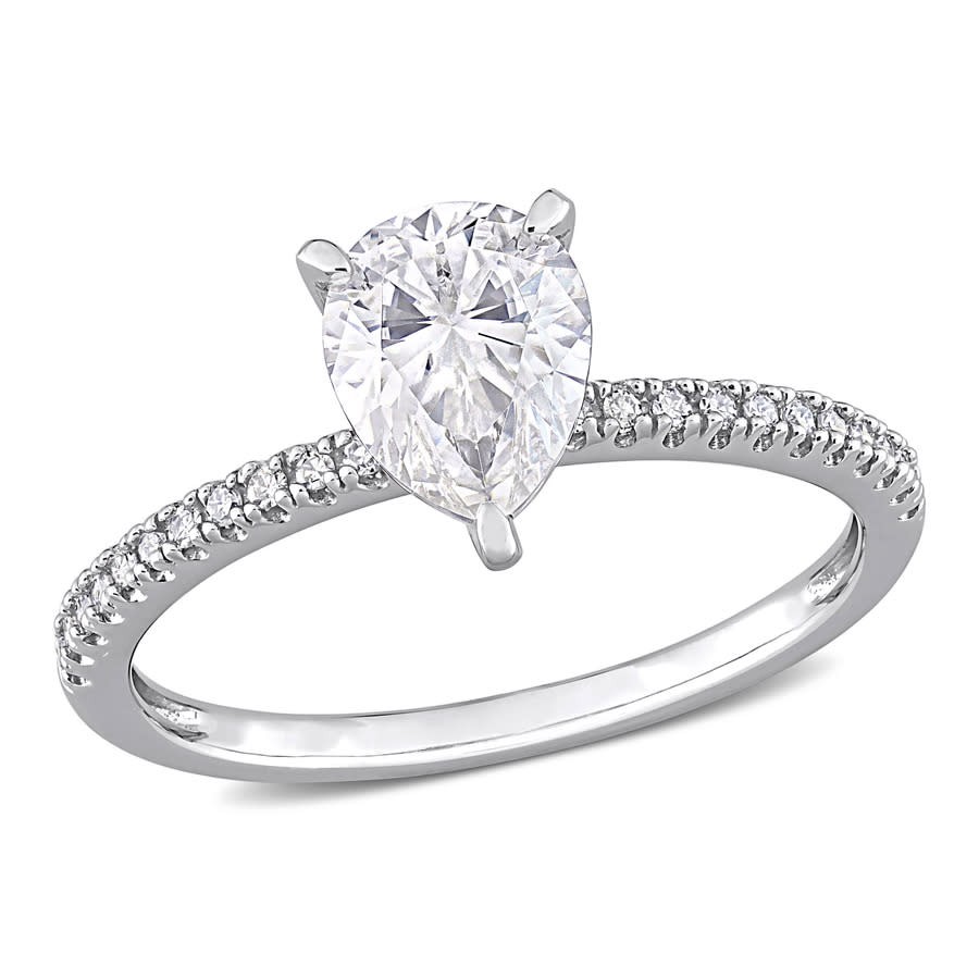 AMOUR 1 1/4 CT DEW Pear Shape Created Moissanite and 1/10 CT TW Diamond