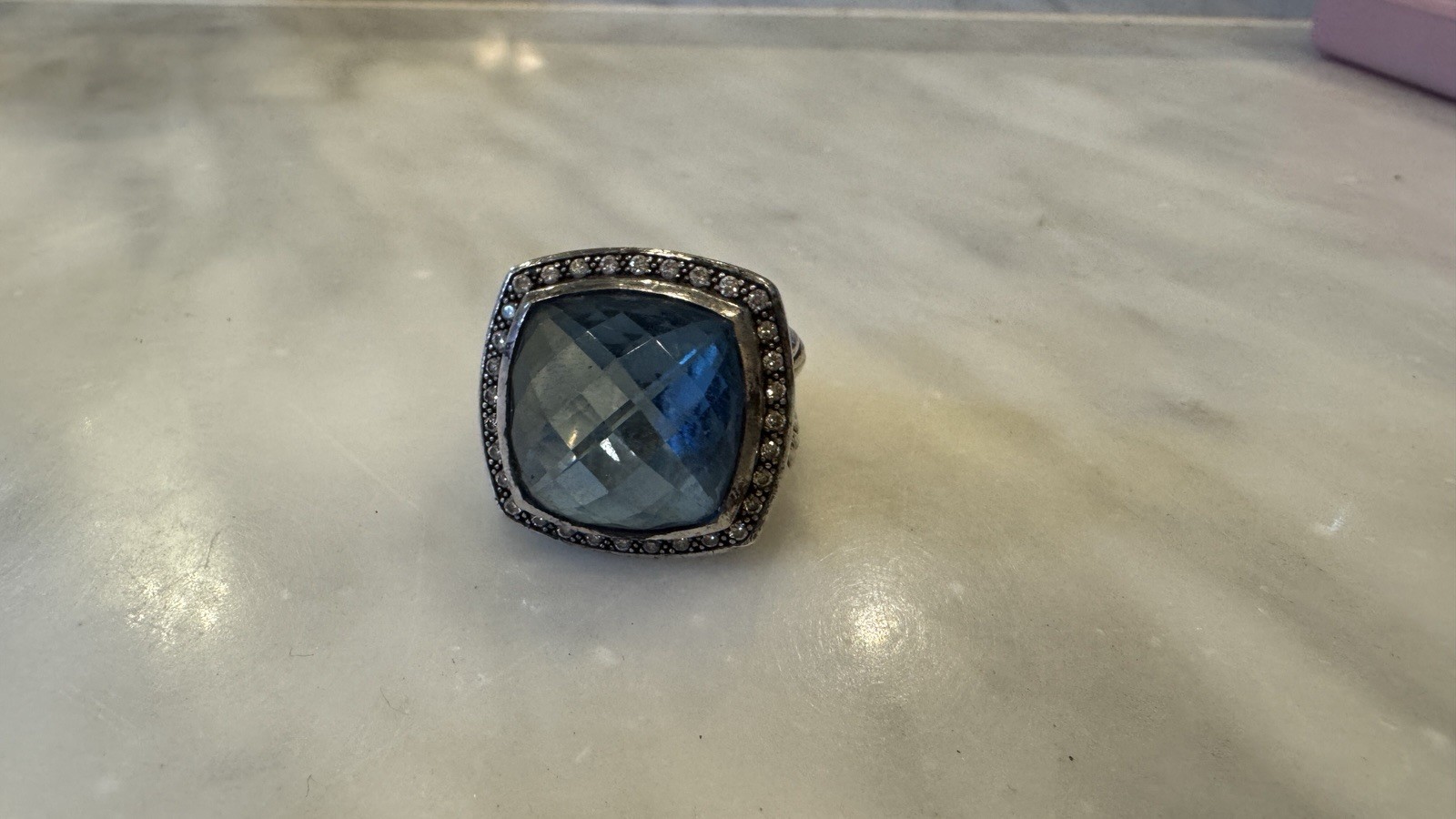 Authentic David Yurman Hampton Blue Topaz Ring 6.25 LARGE STONE