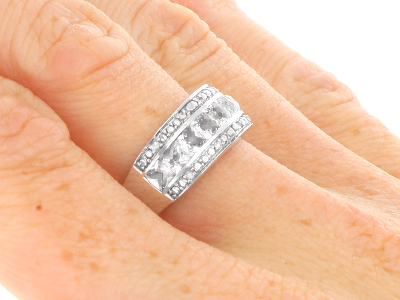 Contemporary, Diamond and 1.62 Ct Topaz 9k White Gold Ring – Size 6.5