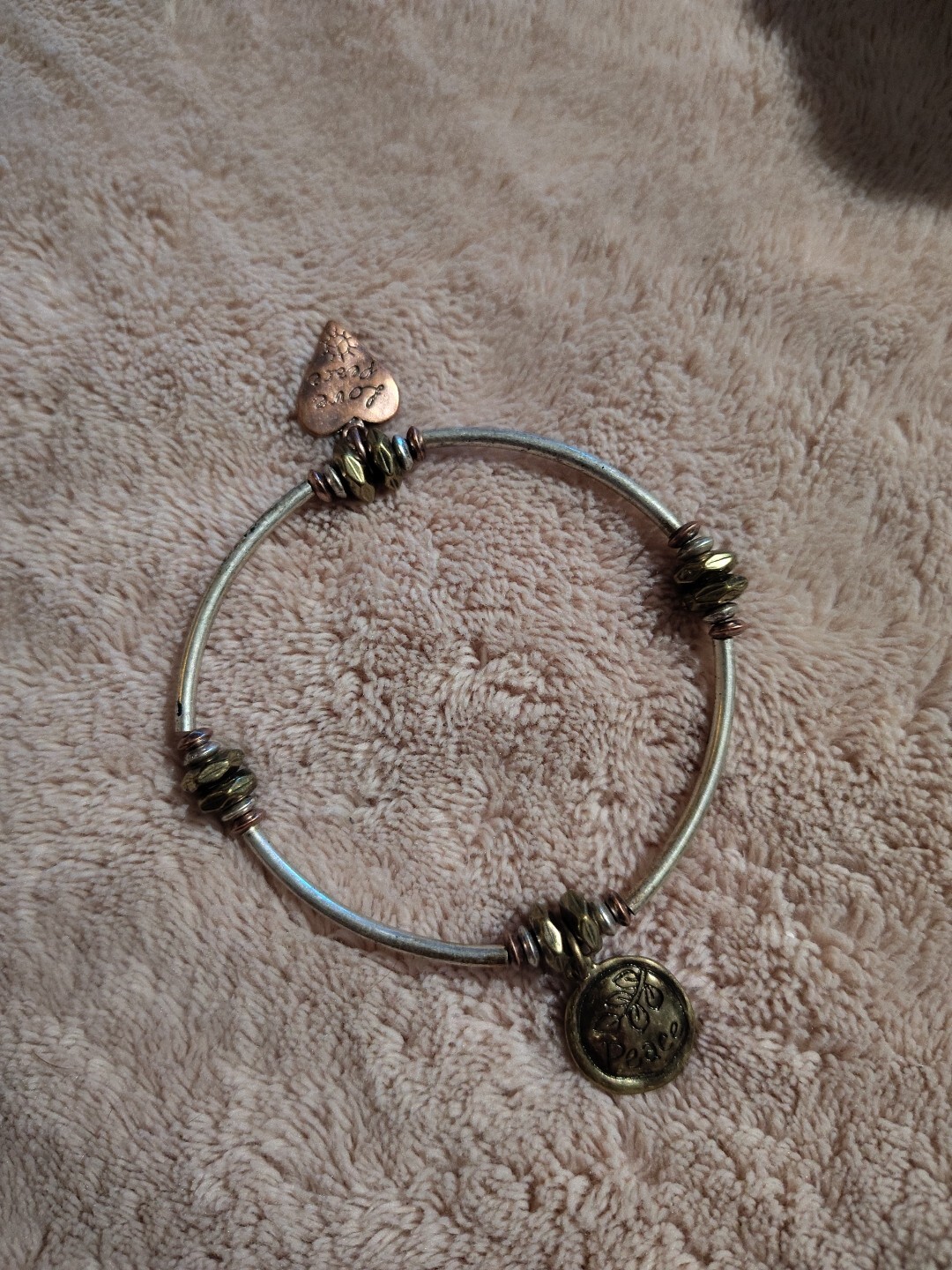 Boho Stretch Inspirational Peace Bracelets Copper Silver Tone Y2K Teen