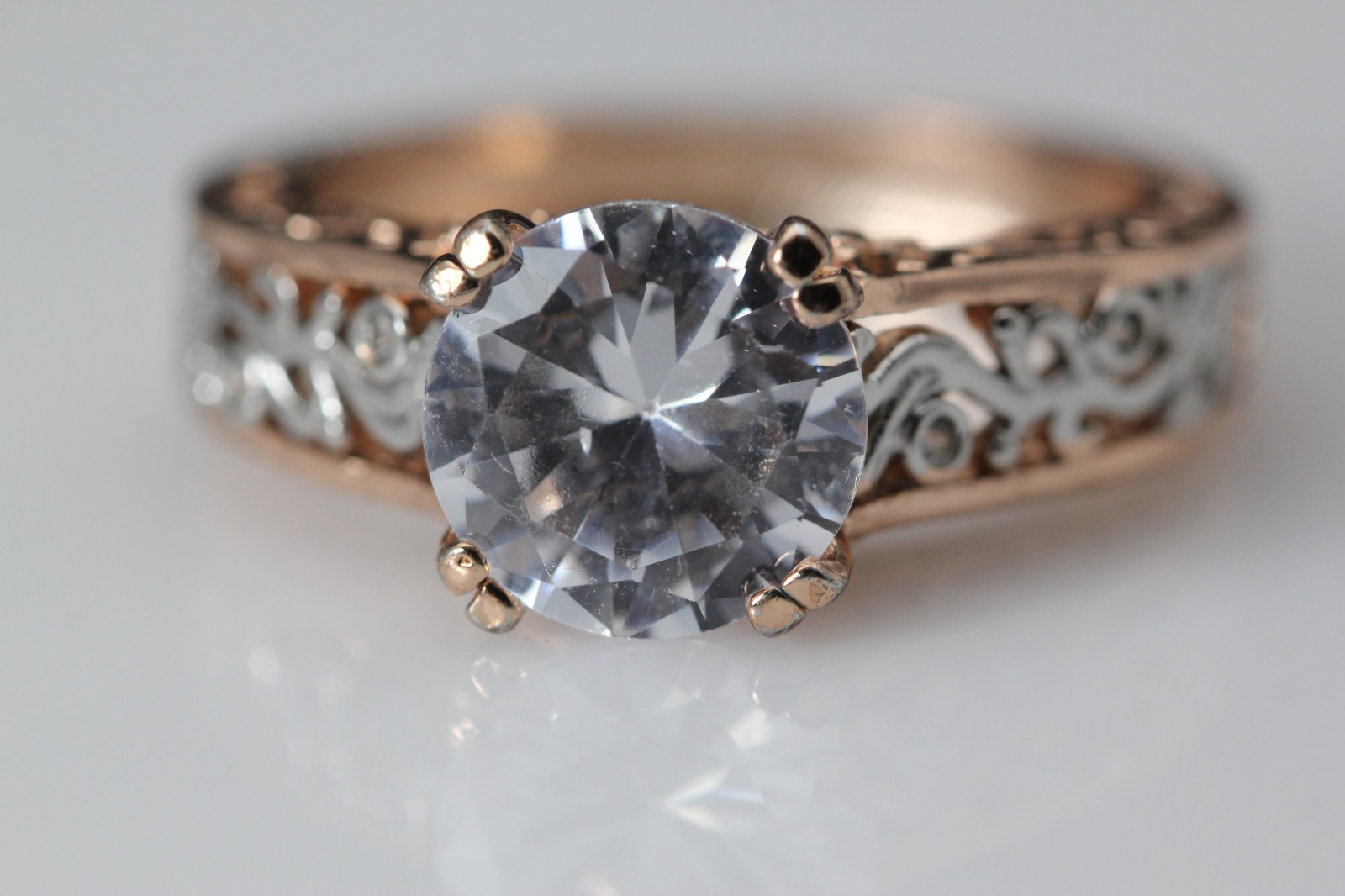 Rose Gold Plated Sterling CZ Filgree Design Size 10.25 Ring 5.8 Grams RIN9781