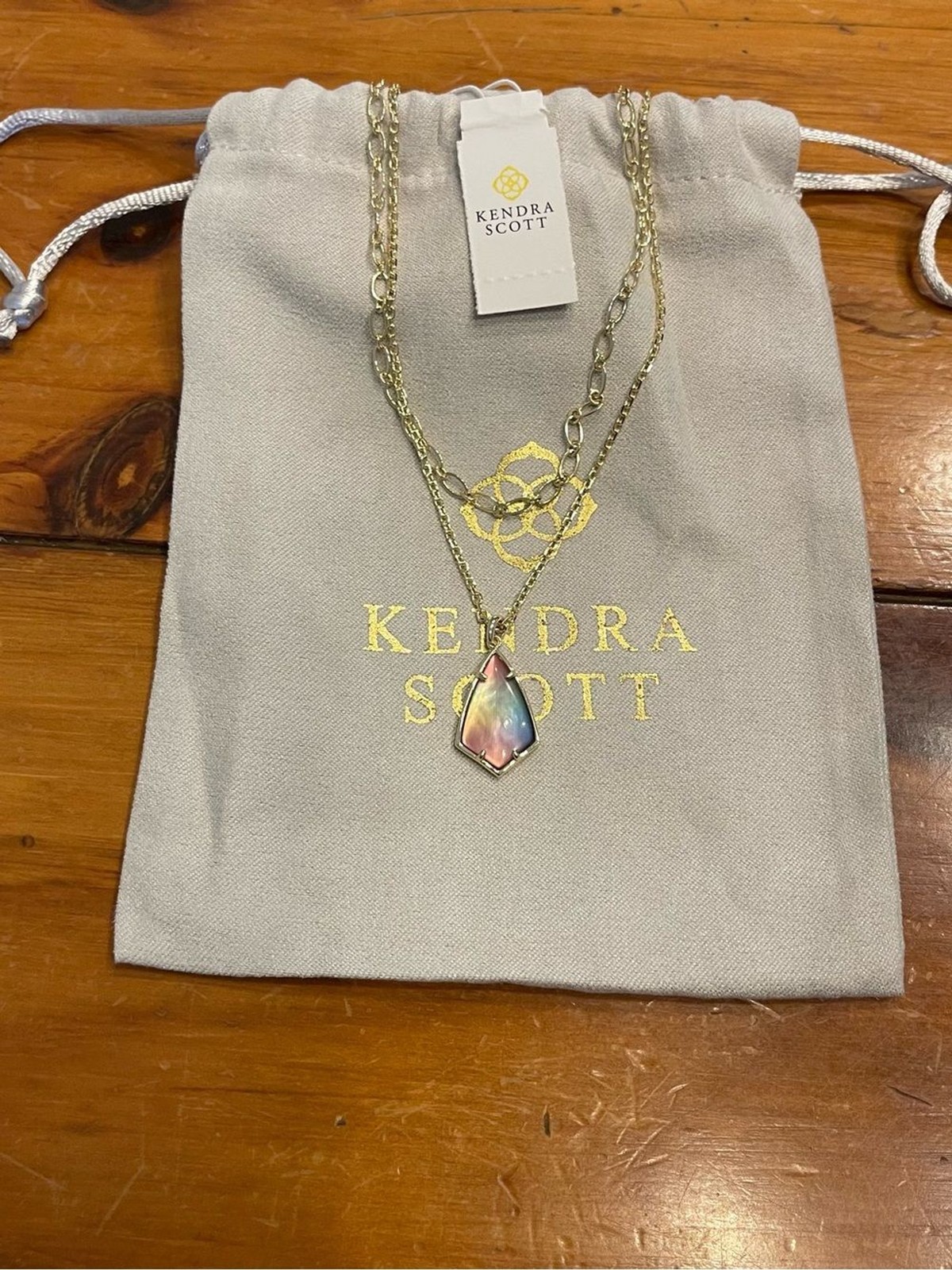 Kendra Scott Camry Multi strand Gold Layered Necklace with Iridescent Pendant