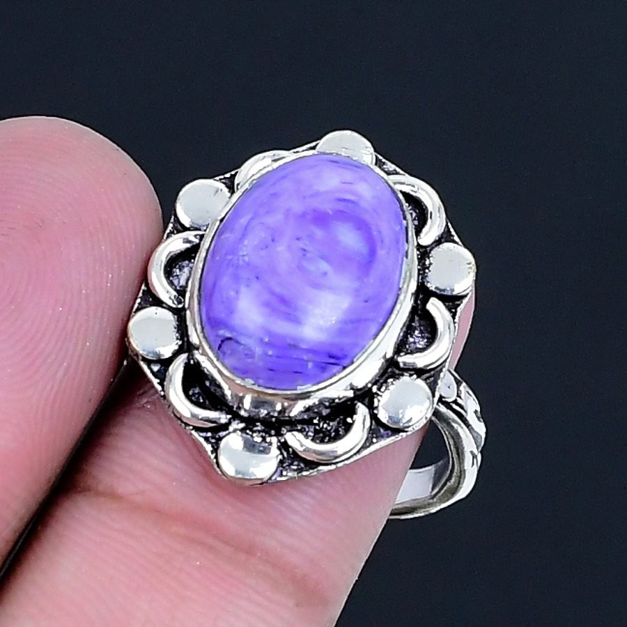 Charoite 925 Silver Plated Handmade Ring of US Size 7