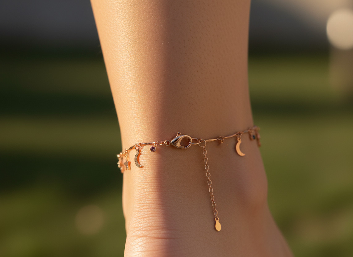Boho Celestial Charm Anklet | Rose Gold Plated Designer Chain Anklet For Women