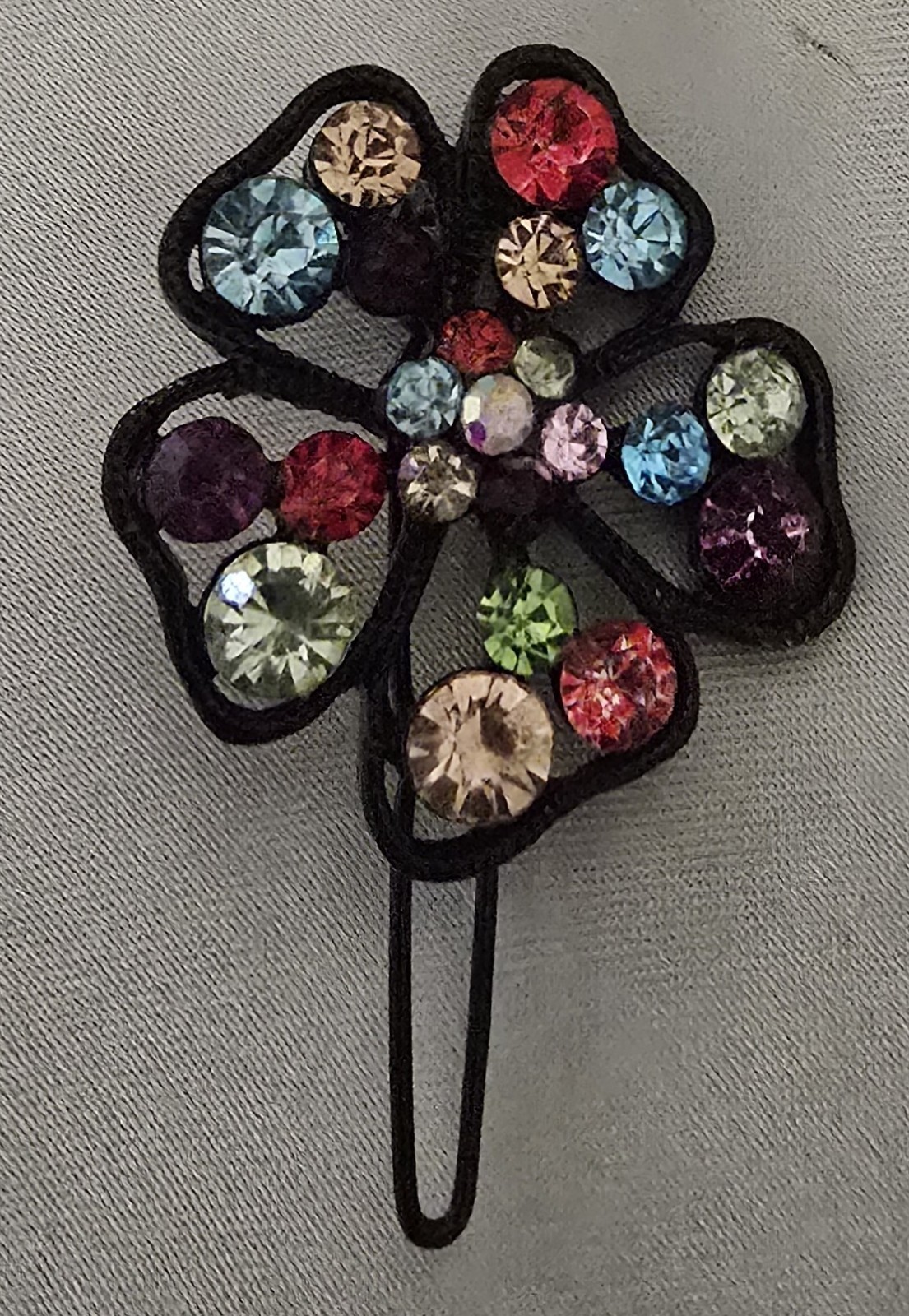 Vintage Rhinestone Jeweled Flower Hair Barrette Clip 1.35″ Diameter (M26-54)