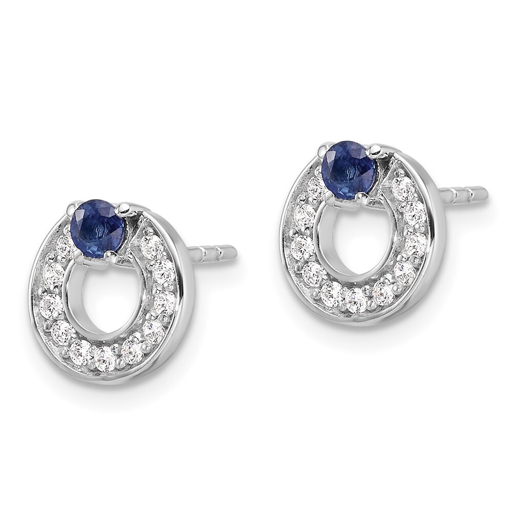 9.3mm Sterling Silver Rhodium-plated CZ and Blue Sapphire Post Earrings