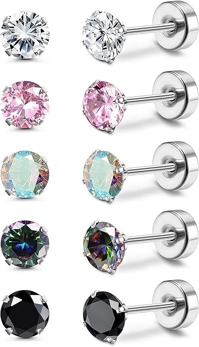 5 Pairs Titanium Earrings for Women Men G23 Pure Titanium Earrings for Sensitive