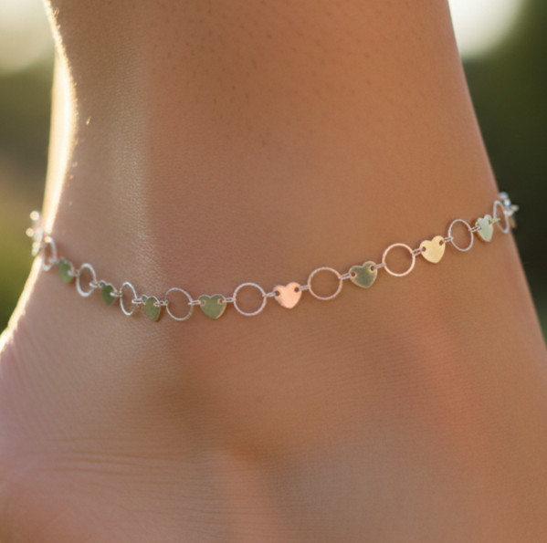 Elegant Silver Tone Minimalist Textured Circle Anklet 925 Silver Plated Brass