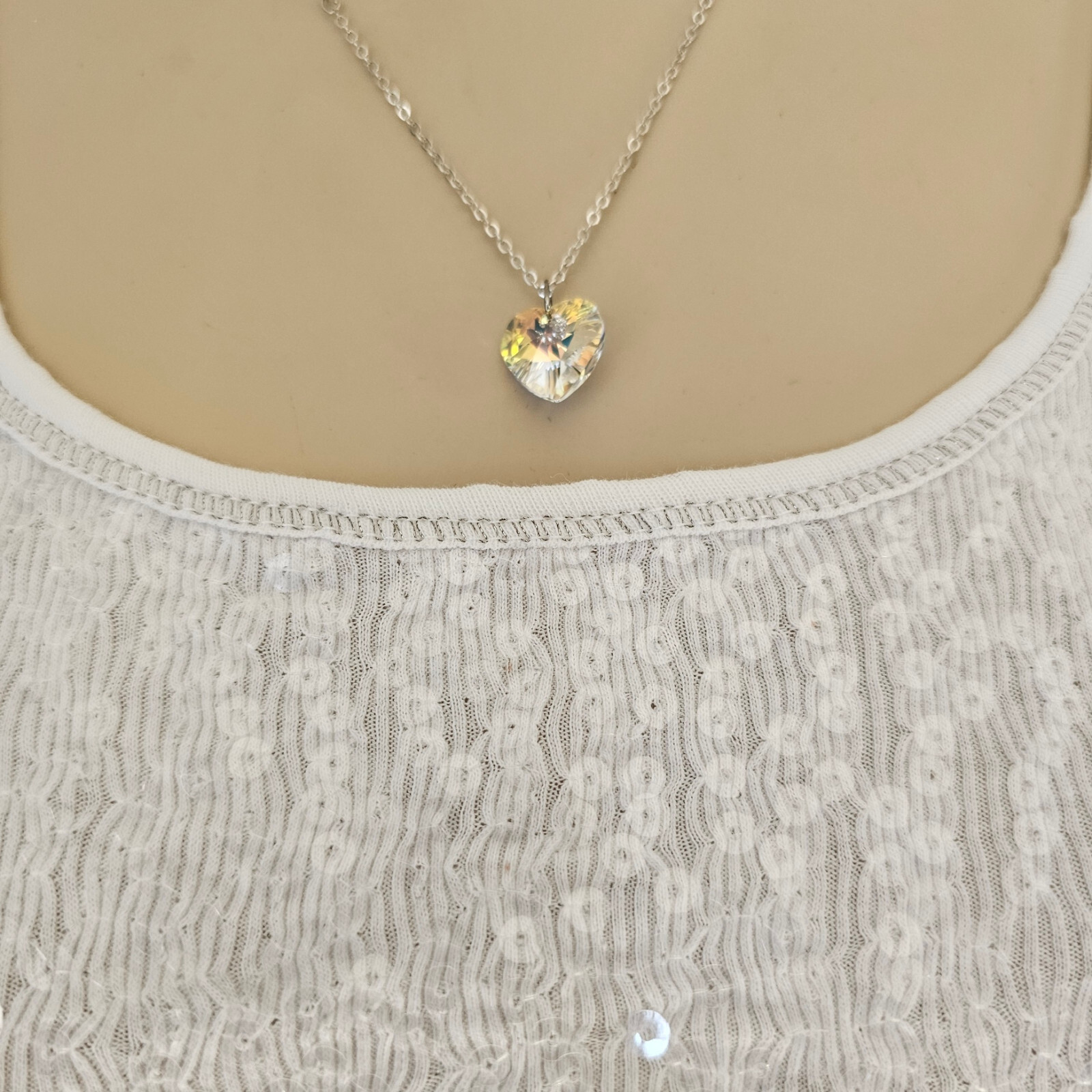 Aurora Borealis AB Made with Swarovski Elements Crystal Love Heart Necklace