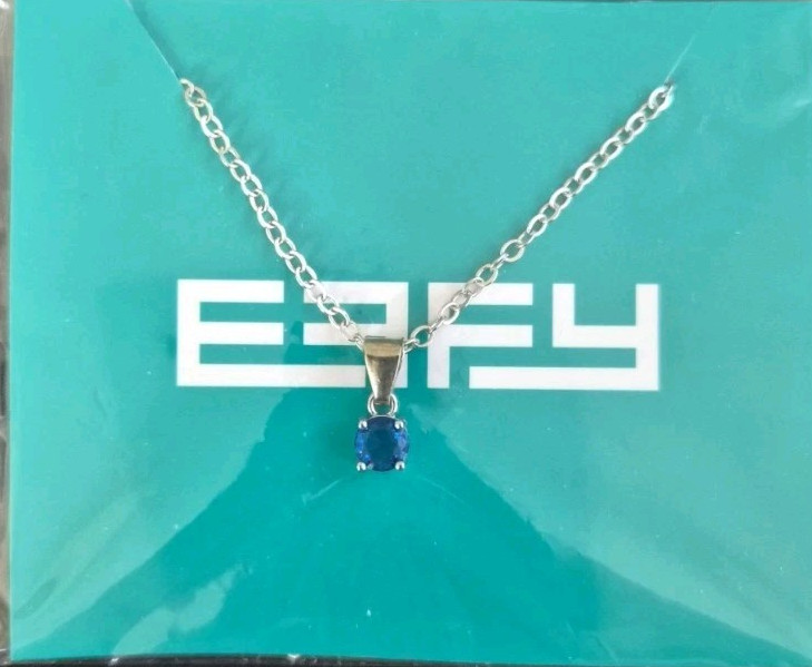 EFFY Blue Sparkling Colored Crystals Pendant Silver Necklace 18″ Chain New