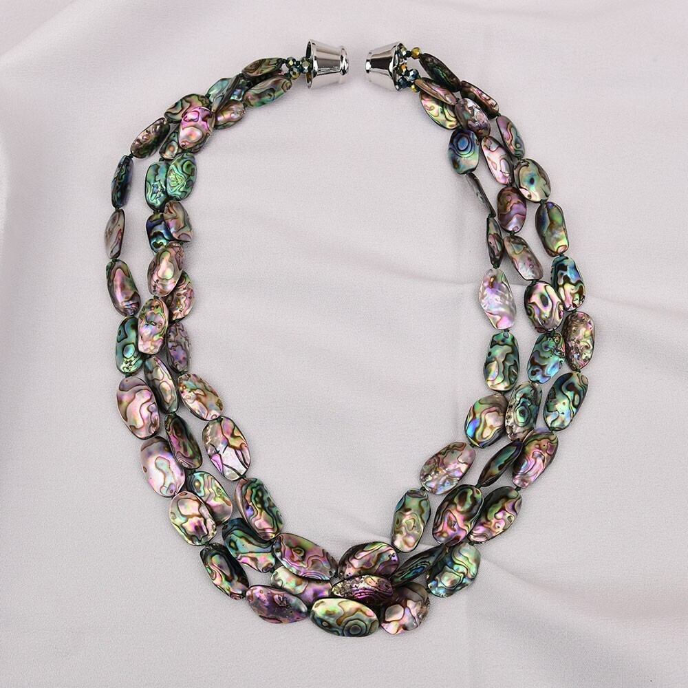 3 Rows Big Jewelry Natural Paua Abalone Shell Beads Necklace Multi Strands
