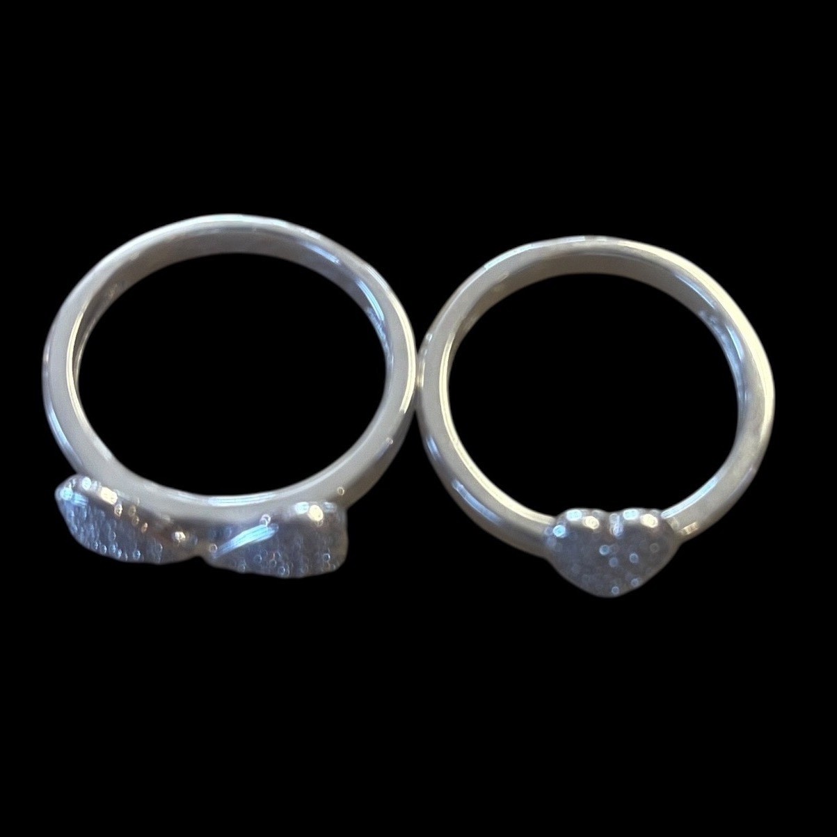 Pave’ Heart Stacking Ring Set 2 Piece Shimmering CZ Cluster Rings Silver Tone 7