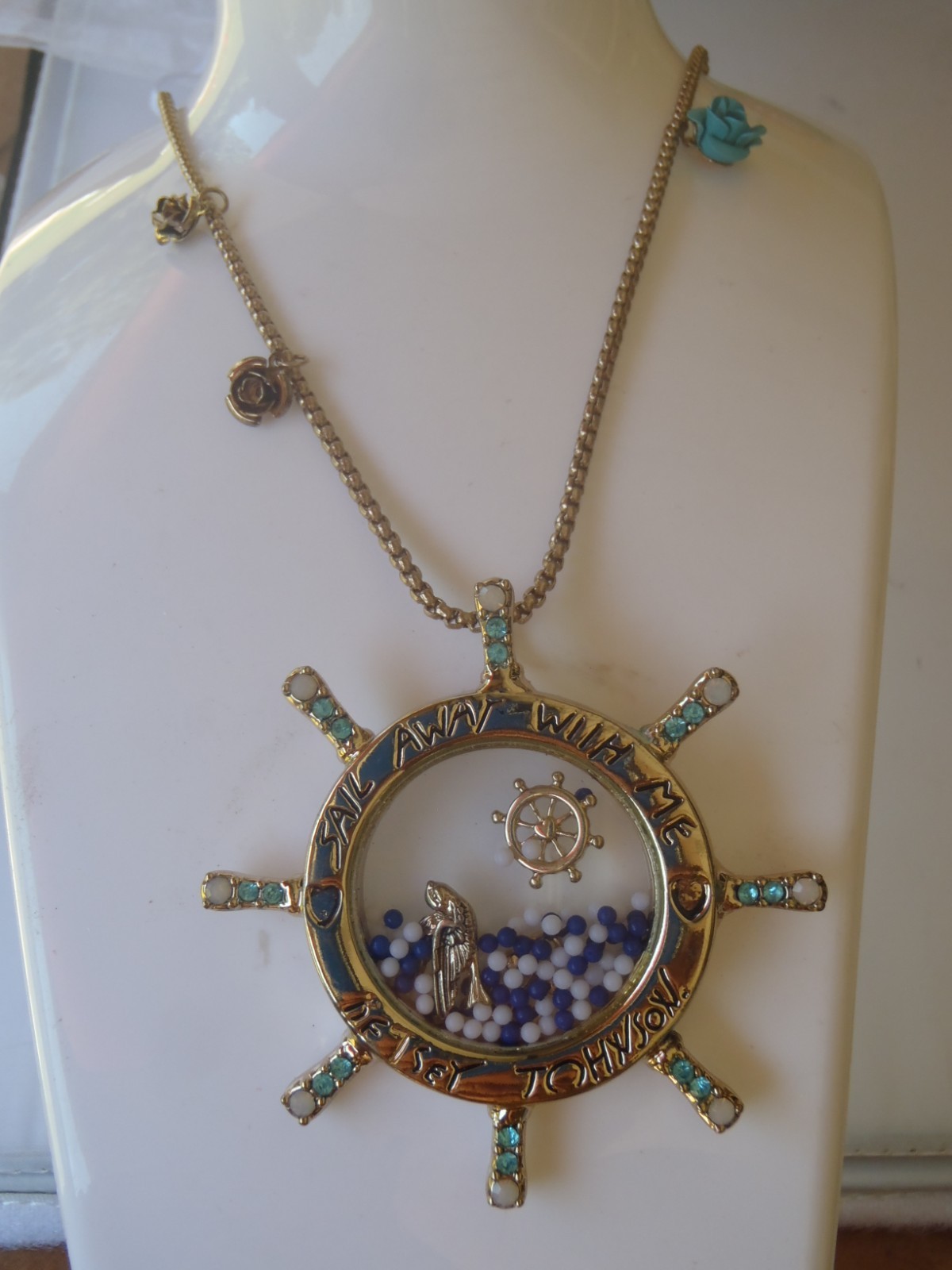 Betsey Johnson Ship Wheel Sail Away With Me Pendant Long Necklace