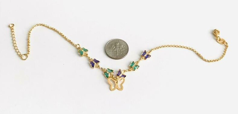 18k gold filled Multicolor Butterfly anklet 9.5″ long / tobillera mariposa- A40