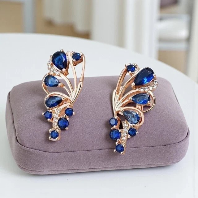 2.20Ct Pear Cut Simulated Sapphire Butterfly Stud Earrings 14k Rose Gold Plated