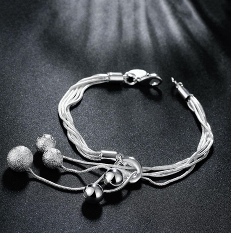 Womens 925 Sterling Silver Bead Ball 5 Layers Snake Chain Charm Bracelet #BR426