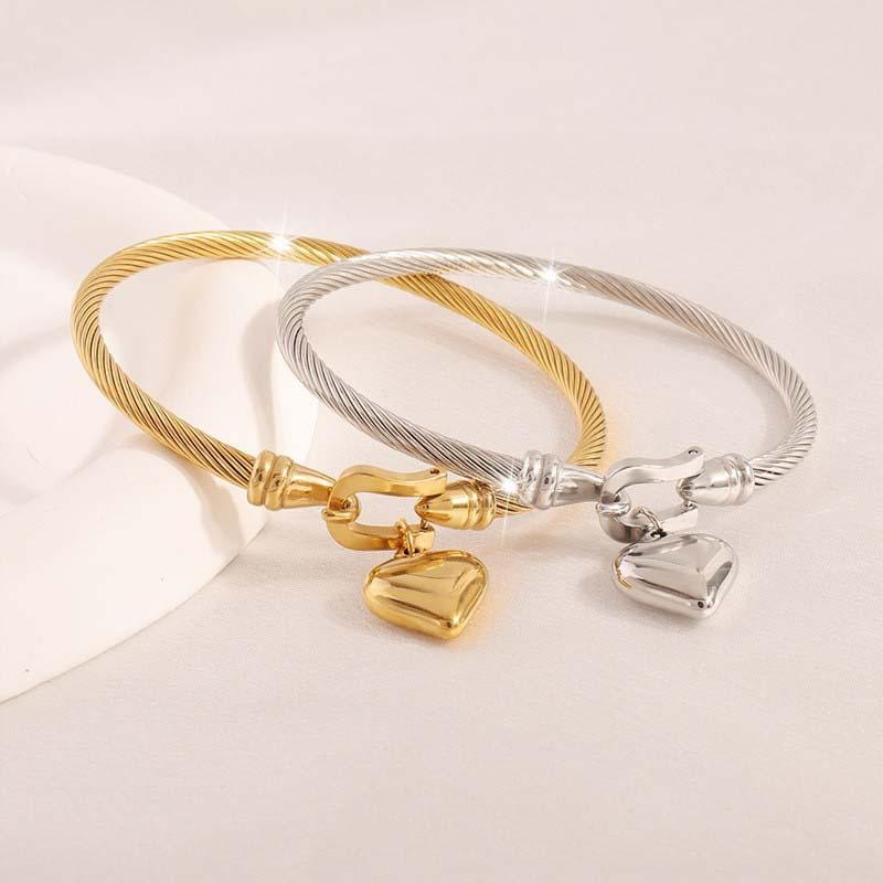 Stainless Steel Gold Heart Bracelet Bangle Waterproof Unisex
