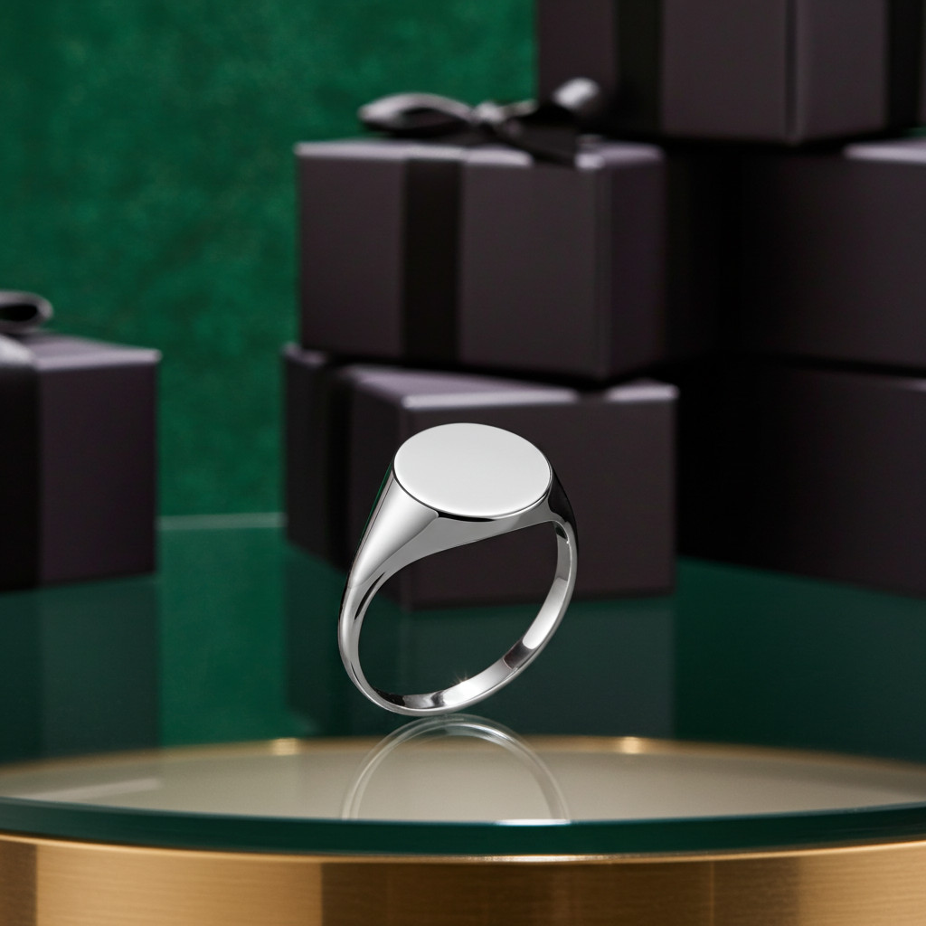Polished Sterling Silver Round Signet Pinky Ring