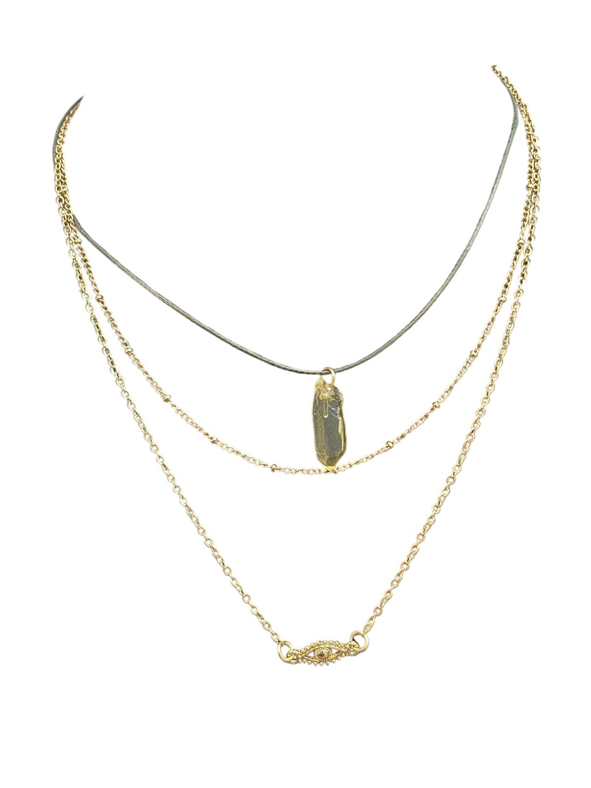 Triple Chain Eye Necklace Plastic And Metal