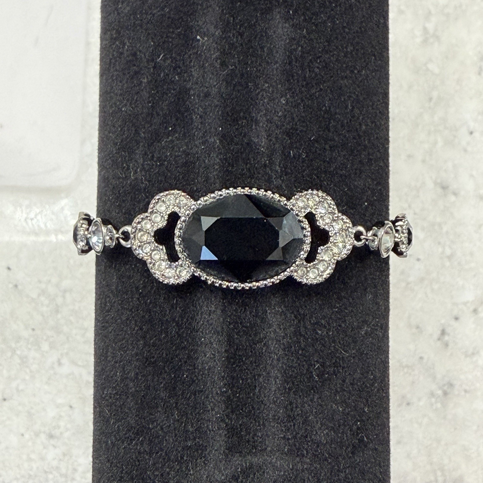 Vintage Signed SWAROVSKI Black & Smoky Faceted Crystals Bracelet Victorian Style