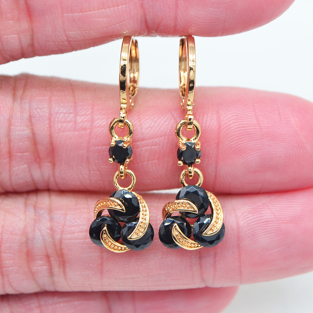 18K Yellow Gold Filled Women Black Mystic Topaz Knot Dangle Earrings Jewelry