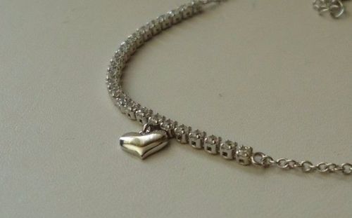 HEART 925 STERLING SILVER BRACELET W/ .75 CT LAB CREATED DIAMONDS / 8”