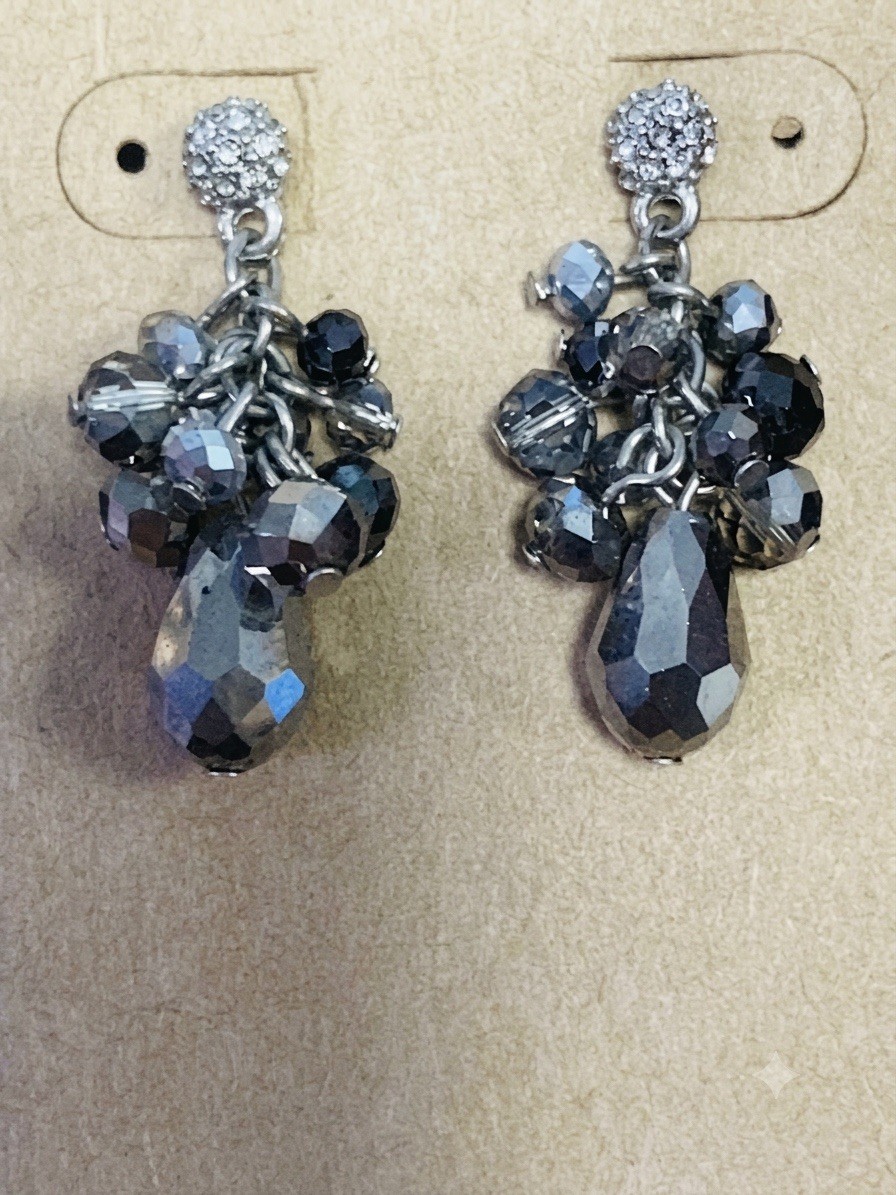 Silver Crystal Chandelier Earrings Black Gray Dangle Statement Jewelry