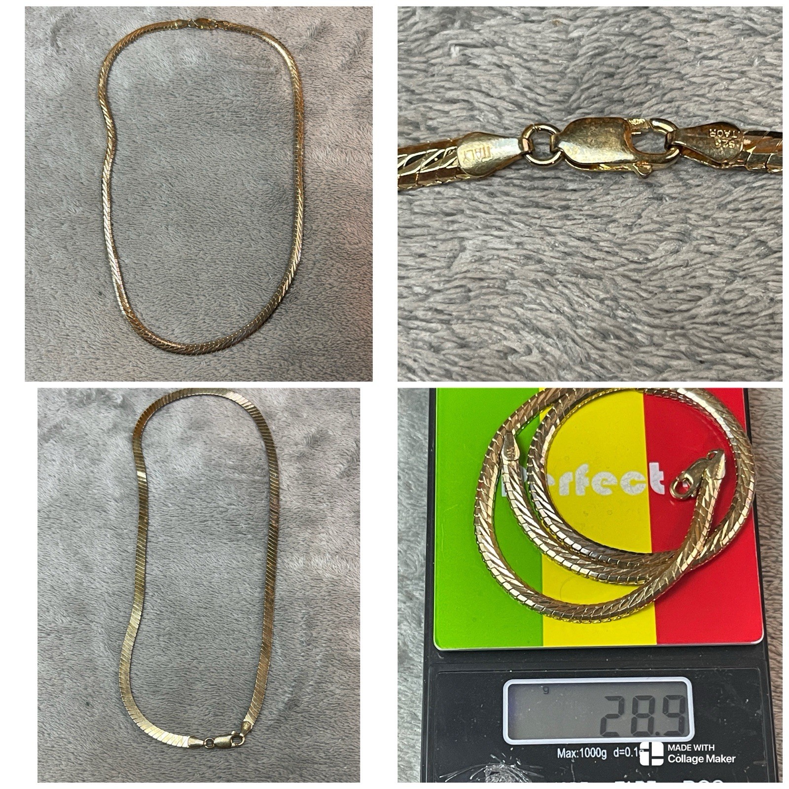Italy ITAOR Gold Tone 18” Inch Vermeil 925 Sterling Silver Omega Necklace