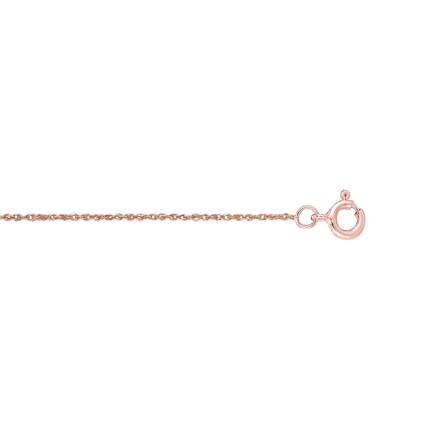 14k Real Solid Gold Rope Chain Necklace, 0.5mm (16 Inches, Rose Gold)