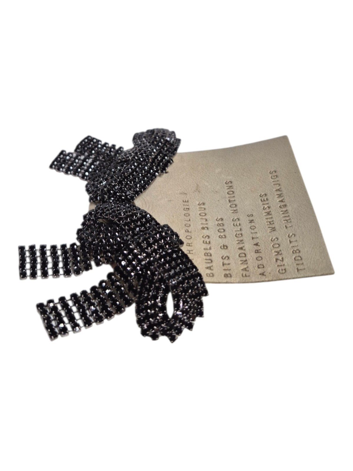 Anthropologie Crystal Bow Dangle Earrings Black Multi Gunmetal Plated Brass New